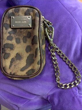 Michael Kors Leopard Print Chain Wristlet - Brown and Gold